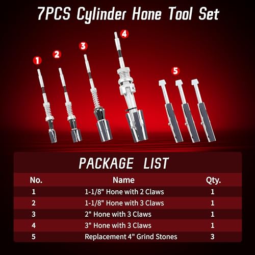 7PCS Cylinder Hone Tool Set, Adjustable Engine Cylinder Honing Grinding Tool for 3/4" to 7" Cylinders, Engine Piston Servicing Tools with 1-1/8", 3", 4" Replacement Honing Stones 220 Grit - size: 7pc Set