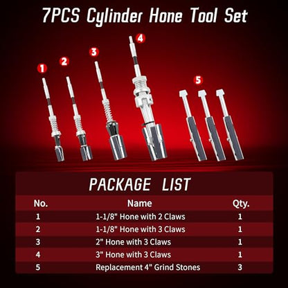 7PCS Cylinder Hone Tool Set, Adjustable Engine Cylinder Honing Grinding Tool for 3/4" to 7" Cylinders, Engine Piston Servicing Tools with 1-1/8", 3", 4" Replacement Honing Stones 220 Grit - size: 7pc Set