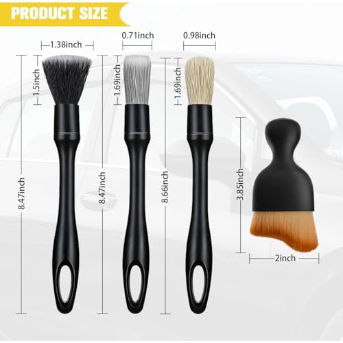 9PCS Car Detailing Brush Kit, Including 3 Ultra Soft No Scratch Boar Hair & 3 Vent Cleaning Brushes, Multi-Use Automotive Interior Detailing Kit, Universal for Most Vehicles - size: 9PCS