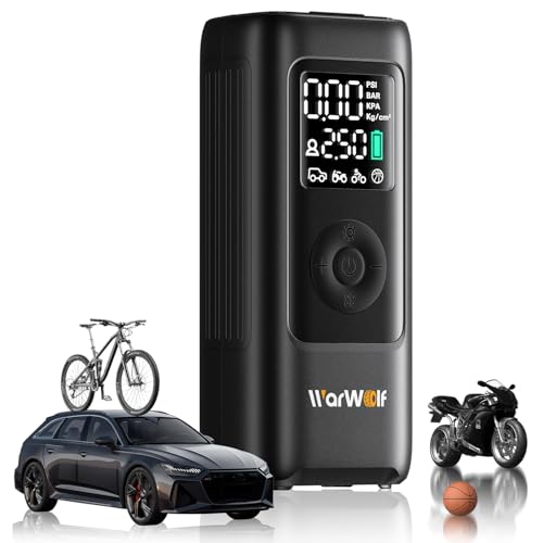 WARWOLF 160PSI Tire Inflator Portable Air Compressor, Electric Air Pump for Car Tires with Pressure Gauge, Dual Power 12V DC, LED Light, Auto Shut-Off, Tire Pump for Auto, Motorcycle, Bicycle, Balls - color: Deepblack