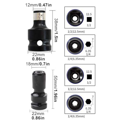 2pcs Impact Wrench Bit Adapter, Bit Holder Socket Adapter, 1/2 to 1/4 Inch, High Hardness Carbon Steel, Safety Clamp, Robust and Durable(COLOR:Black)