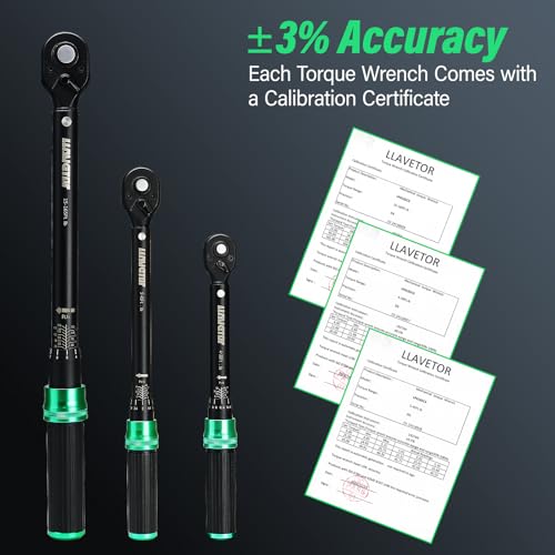 1/4 & 1/2 & 3/8 Drive Torque Wrench, 3PCS Torque Wrench Set, 4-20 ft.lb, 5-45 ft.lb, 15-165 ft.lb, Dual-Direction Adjustable Torque Wrench for Bicycle, Motorcycle, Car Maintenance - style: 3PCS