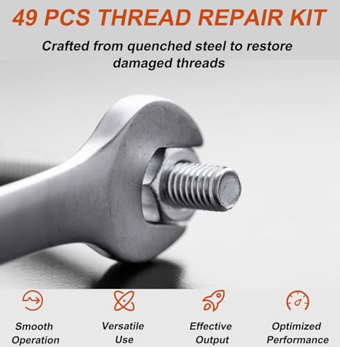 Marvelity 49PCS Thread Chaser and Repair Kit with 22 Taps, 24 Dies, 3 Files for UNC UNF Metric Bolts, Nuts and Screws