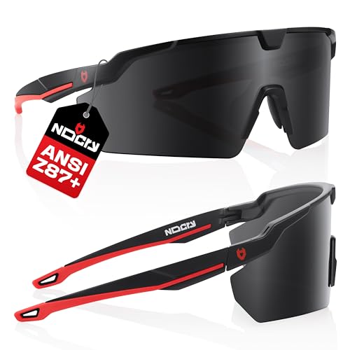 NoCry Tinted Safety Glasses For Men and Women with Premium Anti-Fog & Anti-Scratch — 100% UV Protection — Safety Sunglasses for Men or Z87 Sunglasses for Women — Perfect ANSI Z87 Safety Glasses Tinted - color: Black & Red (Tinted)