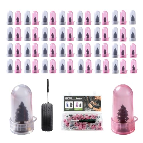 61PCS Tire Repair Rubber Nail Kit with Screwdriver, Screw In Tire Plugs Vacuum Tire Puncture Quick Fix Tool, Self Tapping Rubber Screw Plugs for Car Motorcycle Truck Flat Tire Emergency Repair - size: 60PCS+1