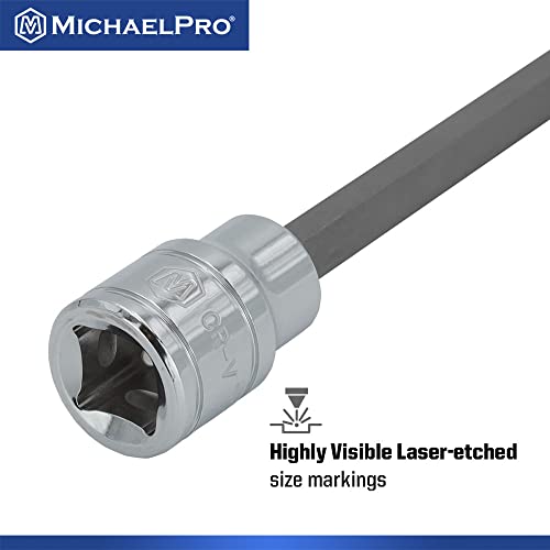 MichaelPro 12-Piece 3/8'' Drive Long Torx Bit Socket Set, T10 to T60, 6-Inch Length for Easy Reach in Deep Areas, High Torque Resistant CR-V and S2 Steel, Sturdy Storage Case Included - MP012019 - size: T10 to T60