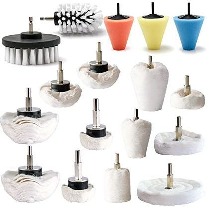 Polishing Pad Buffing Wheel Kit 17 Pack, for Drill for Metal Aluminum Stainless Steel Chrome Wood Plastic Ceramic Glass Woods Fabric Cotton Machine Jewelry etc - size: 17 PCS