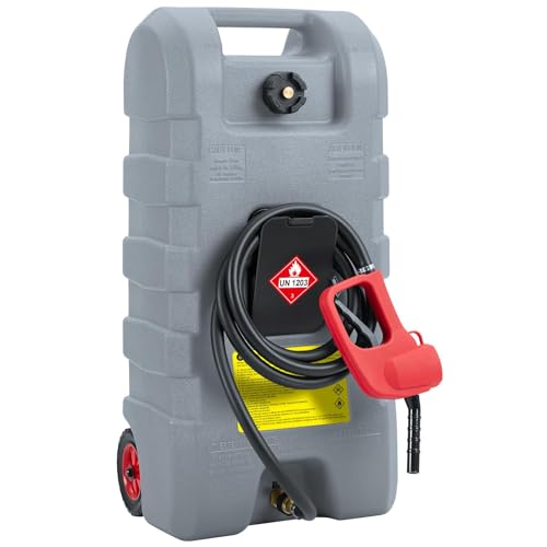 15 Gallon Gas Can, Portable Fuel Tank With Pump, Fuel Transfer Tank, Portable Gasoline Tank On Wheels With Le Fluid Transfer Siphon Pump and 10-Inch Hose for Cars, Boats, Lawnmowers, ATVs - color: Grey