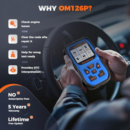 AUTOPHIX OM126P+ OBD2 Scanner, Check Engine Light Code Reader, Car Code Scanner for Automotive Diagnostic, Read & Clear Fault Code, Pass Smog Test, Live Data, for All US Cars After 1996 - color: Blue
