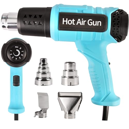 LDK Heat Gun, 140°F~1100°F Variable Temperature Control Heating Gun, 1.5s Fast Heating Heavy Duty Hot Air Gun Kit with 4 Nozzles for Crafting Shrink Tubing Vinyl Wrap - color: Blue 2000w