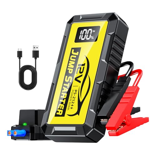 8000A Car Jump Starter, 12V Jump Starter Battery Pack (All Gas,up to 10.0L Diesel Engine) Jumper Cables Portable Lithium Jump Box, USB Output and LED Light - color: yellow