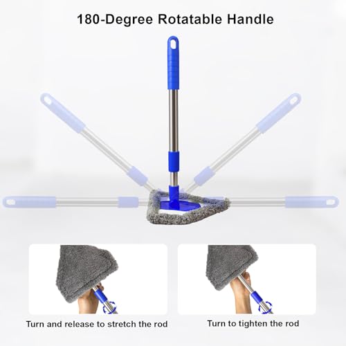 Windshield Squeegee Car Cleaning Tool, Equipped with 4 Reusable and Washable Ultra-Fine Fiber Pads, 13-16.7 inches Extendable Handle Can Rotate 180° Suitable for Car Glass and Household Windows
