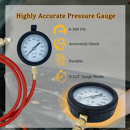 TU-32-20, Compuchek Fuel System Pressure Test Gauge,3-1/2", 300 PSI Gauge,Fit for Cummin-s Diesel Engines and Other Diesel Engines, for Road Testing(6FT)
