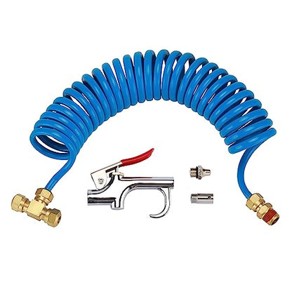 Heavy Duty Truck Air Seat Blow Gun Kit, Lever Air Blow Gun with 2 Nozzle Tips, 1/4 Inch NPT X 11.5 Feet Nylon Coil Air Hose. Air Duster Blow Gun, Dust Cleaner with Nozzles, Blue - size: Blue Hose