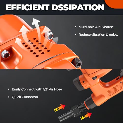 1 Inch Air Impact Wrench Gun 5000RPM High Torque 1" Pneumatic Impact Wrenches Set Metal Housing with D Handle, 38mm & 41mm Sockets 1/2" Air Inlet for Heavy Duty Repairs and Maintenance - size: 3500N.m
