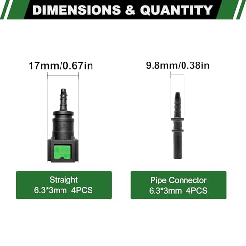Fuel Line Repair Set, 4 Sets Fuel Line Hose Quick Release Connect Fittings Include Straight Pipe Connector SAE 6.3mm to ID 3mm - color: 4 Sets Fuel Line Quick Connect SAE 6.3mm to ID 3mm
