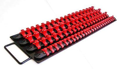 240pc SOCKET STORAGE TRAY RAIL RACK HOLDER SET 1/4 3/8 1/2 RED BLACK BLUE 17-1/2" LONG 3 TOTAL TRAYS 6" WIDE