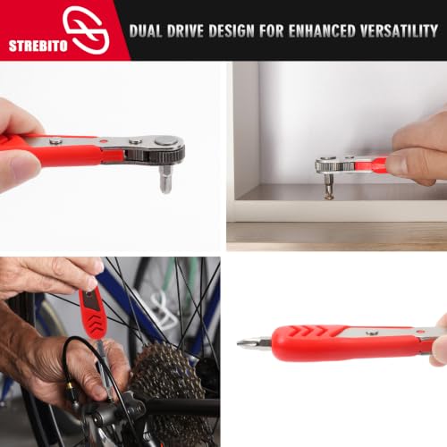 STREBITO Right Angle Screwdriver 14 Piece Mini Ratchet Set | Offset Screwdriver Low Profile Ratchet Screwdriver Set with 1/4 Ratchet, Hex, Phillips, Torx, Ratchet Set for Tight Spaces - color: 14 in 1 With Zipper Pouch