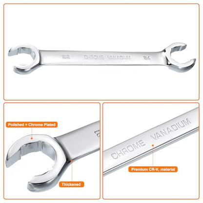 HARFINGTON Flare Nut Metric Wrench 22mm x 24mm CR-V Mirror Polished Chrome Plating Metric Wrench for DIY Hand-making Automotive Repairs and Household Maintenance - size: 22mm x 24mm