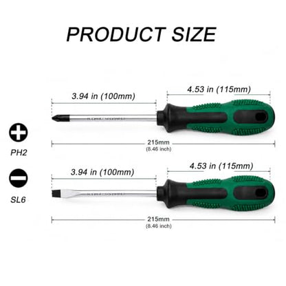 4Inch Screwdriver Set,PH2&SL6 Magnetic Screwdrivers Cushion Grip | PH2 & SL6 screwdrivers with 4-inch Blades and Ergonomic Cushion-grip Handles for Reliable Daily Use