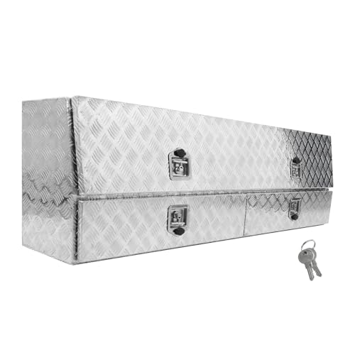 confote Aluminum Stripes Plated Truck Tool Box Pick Up Truck Bed Tool Box Truck Storage Box Two Lower Drawers Waterproof Toolbox Storage Organizer with T-Handle, Lock and Keys,72" x 21" x 13.5"-Silver - color: Silver, size: 72 x 21 x 13.5 inch