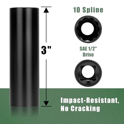 10 Point Spline Lug Nut Socket | 1/2 Inch Drive Impact Square Tool for M14x1.5 M14x2.0 9/16 Lug Nuts & M16x1.5 Lug Bolts | Black 1 Pc - size: 10 Spline Socket
