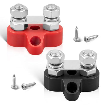 RED WOLF 12V 150A Power Distibution Block 5/16" Dual Stud Busbar M8 Terminal Bus Bar 12 Volt DC Battery Junction Post for Auto Boat Marine Solar System Positive and Negative (2PC) - size: Dual M8 Stud