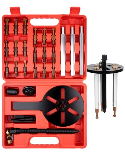 Clatoon 21 in 1 Bearing Puller, Bearing Puller Kit with Curved Hook and Red Steel Collet Multifunctional Bearing Removal Tool, Bearing Disassembly Gear Three-Jaw Puller
