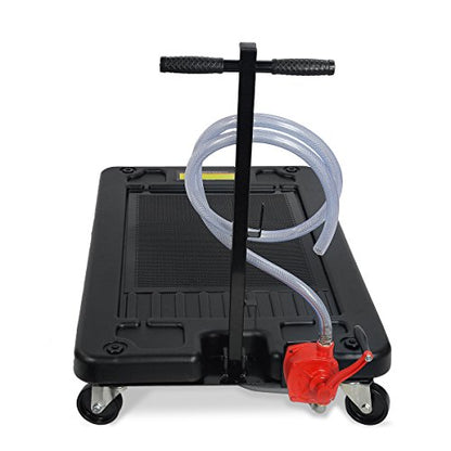 Stark USA 17 Gallon Low Profile Oil Drain Pan with Rotary Pump, Rolling Waste Oil Drain Tank on Casters, Heavy-Duty Portable Oil Recovery Container for Cars, Trucks, SUVs and Shop Equipment