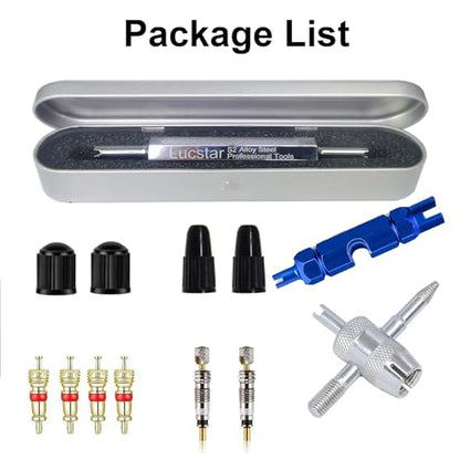 Lucstar R134A R12 A/C HVAC Air Conditioner Schrader Valve Core Removal Tool,Tire Valve Stem Tool for Car Bicycle Tyre RV Truck, Automotive Tools Wrench, 2 Schrader/Presta Valve Caps, 4 Valve Cores