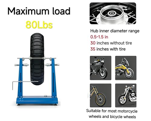 Motorcycle Wheel Balancer & Truing Stand, Heavy-Duty Static Tire Balancing Tool with Precision Bearings & Adjustable Cones, Fits Dirt Bike, Sport Bike & Motorcycle Wheels up to 35”