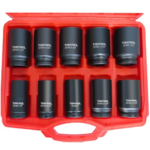 TONYNOL 3/4 Inch Drive Deep Impact Socket Set,6-Point,Sae Size(7/8“ to 1-1/2”),10 Pcs,Cr-Mo.Heavy Duty Impact Socket Set,With a Storage Case. - size: 3/4" Drive 10-Piece (7/8" to 1-1/2") Deep