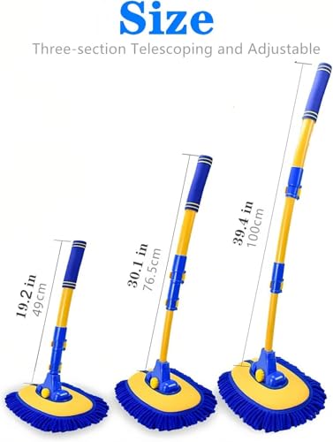 MVEQRRN 15°Curved Chenille Car Wash Brush Mop with Long Handle(Blue) | Chenille car wash mop accessories, cleaning brush supplies, microfiber replacement head, for cars trucks RV - color: Blue-003