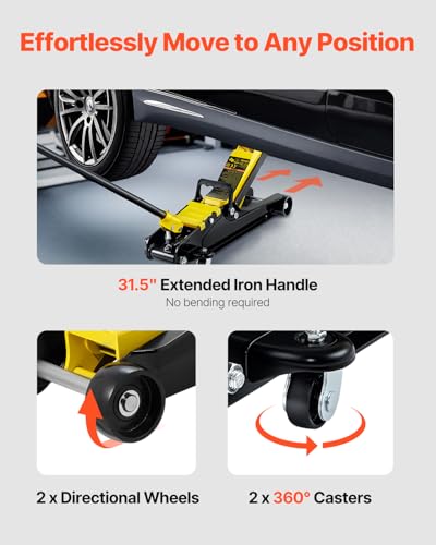 VEVOR 2.5 Ton Low Profile, Heavy-Duty Steel Racing Floor Jack with Single Piston Lift Pump, Lifting Range 3.35"-14.96" - size: 2.5T