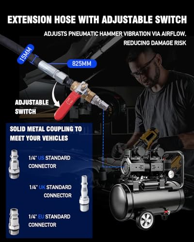 INCENDIOS 24PCS Diesel Injector Puller Set, Pneumatic Air-Powered Removal Tool | Injector Extractor Compatible with Bosch Delphi Siemens Denso, 600N Force, 5-8 Bar, 19 Adapters,US UK EU Connectors - size: 24PC