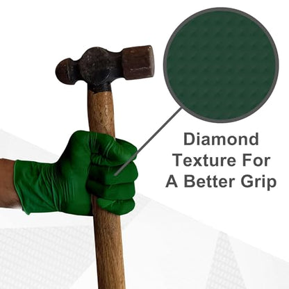 WECARE 8 Mil Nitrile Gloves - Heavy Duty Mechanic Gloves, with Diamond Grip - Powder and Latex Free Disposable Gloves - color: Green, size: Large