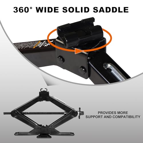 Big RED Wide Base Cross Car Scissor Jack: Steel Portable Quick Lift Tire Jacks Include Ratchet Wrench for Car, Truck, Sedans and MPV, 2 Ton (4,409 lbs) Capacity, Black