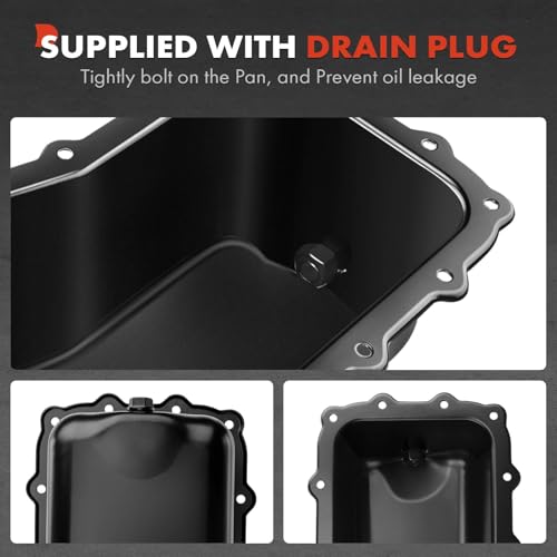 A-Premium Engine Oil Pan Sump with Drain Plug Compatible with Jeep Wrangler 2007 2008 2009 2010 2011, V6 3.8L, Replaces 4666153AC