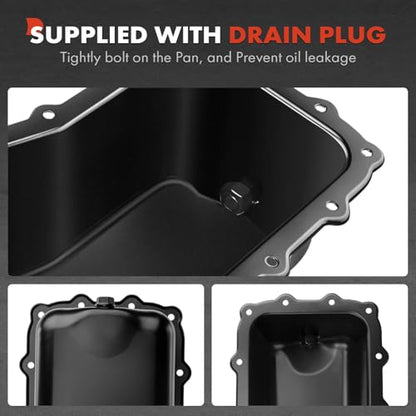 A-Premium Engine Oil Pan Sump with Drain Plug Compatible with Jeep Wrangler 2007 2008 2009 2010 2011, V6 3.8L, Replaces 4666153AC