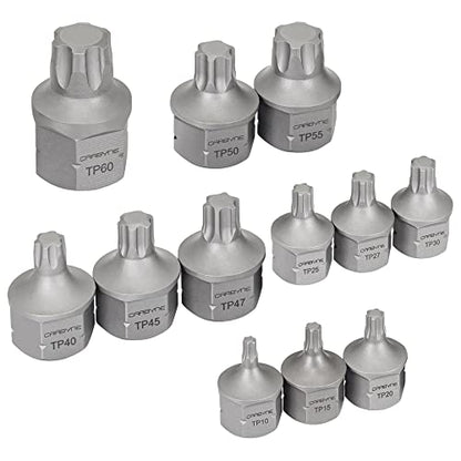 CARBYNE 12-Piece Torx Plus Stubby Low Profile Bit Socket Set, TP10/IP10 to TP60/IP60, S2 Steel, Dual Drive Internal Square and External Hex for Tight Spaces, Genuine Licensed Torx Plus - size: Torx Plus