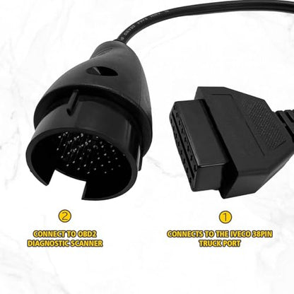Truck OBD1 to OBD2 Cable for Iveco 38pin to 16pin Diagnostic Adapter | 38 Pin Cable Connector Compatible with Iveco Heavy Duty Trucks,Work with Truck Obdii Diagnostic Scanner Tools/Code Reader - style: Fit for Iveco 38pin
