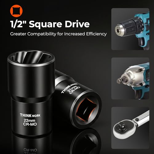 6-Piece Lug Nut Removal Tool, 1/2" Drive Wheel Lock Removal Kit | for Damaged, Rusted, Rounded-Off, Stripped Fasteners, 17-22mm, Cr-Mo, Reverse Spiral Flute, Black Oxide Coating, Storage Case - size: 5-piece