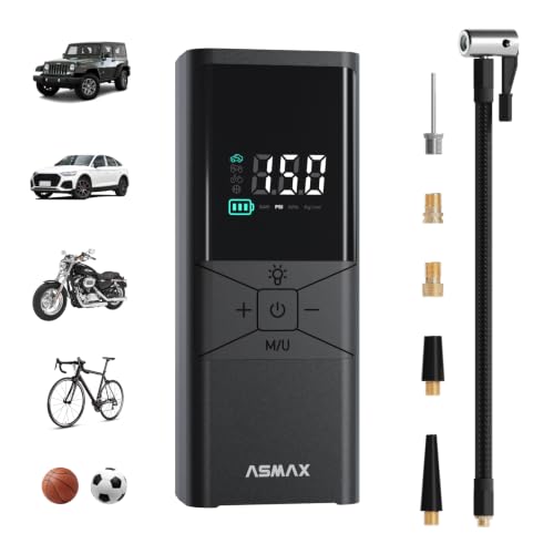 ASMAX T40 Tire Inflator Portable Air Compressor, 150PSI Cordless Air Pump for Car Tires with Floating Digital Display, Smart Auto Shut-Off, Fast Inflation for Motorcycles, Bicycles, Sports Balls - color: T40-black