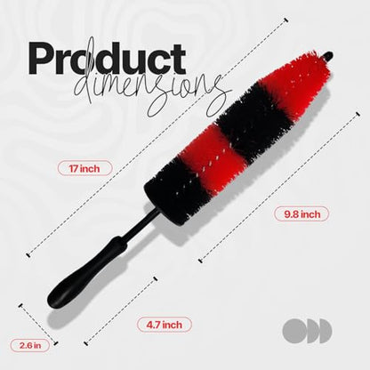 Pack of 1 Wheel Brush - 17Inch Long, Soft Bristle, No Scratch Car Wheel Cleaner Brush - Detailing Brush for Tires, Wheels, Rims, Exhaust Tips, Vehicle Engine, Motorcycles - size: Medium
