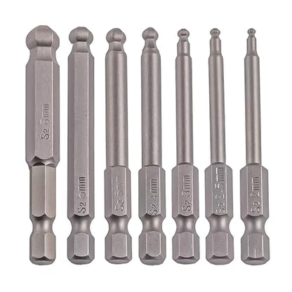 VESTTIO Ball End Hex Head Metric Allen Wrench Drill Screwdriver Bit Set 7PCS 1/4 Inch Hex Shank 2.56 Inch/65 mm Length S2 Steel with Magnetic for Power Screwdriver Drill Impact Driver - size: 7 BALL / 2.56 inch
