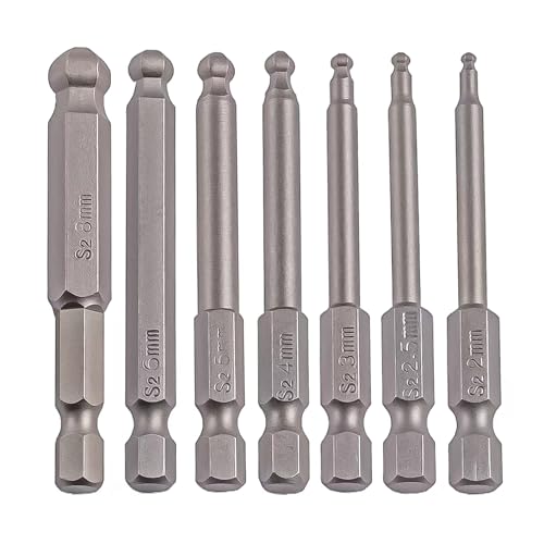 VESTTIO Ball End Hex Head Metric Allen Wrench Drill Screwdriver Bit Set 7PCS 1/4 Inch Hex Shank 2.56 Inch/65 mm Length S2 Steel with Magnetic for Power Screwdriver Drill Impact Driver - size: 7 BALL / 2.56 inch