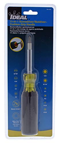 IDEAL INDUSTRIES INC. 35-910 11-in-1 Screwdriver/ Nutdriver – Hardware Tool with Corrosion Resistant Shank, Wire Connector Wrench in Handle, Blazed Tip