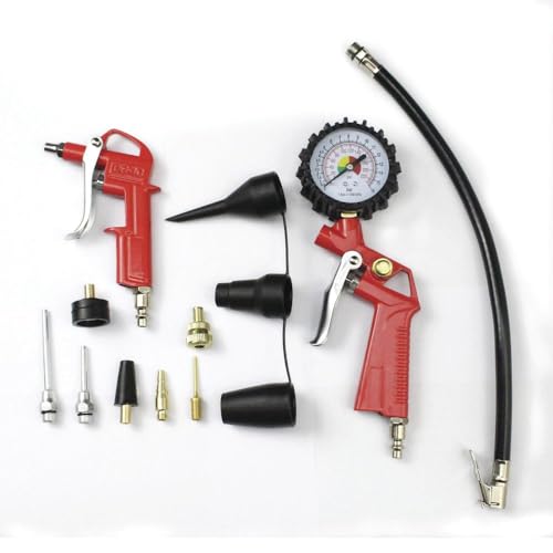 15-Piece Air Compressor Accessory Kit – Pistol Grip Tire Inflator & Blow Gun Set with Quick Connect – Tool Shop Pneumatic Air Tool Kit for Garage, Shop, Auto & Home Use