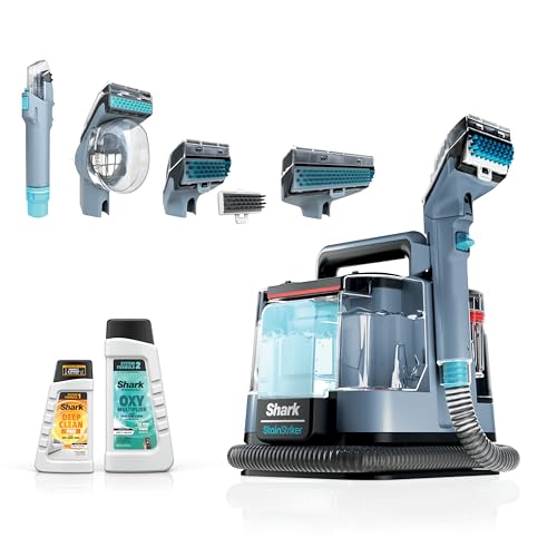 Shark Stain Striker, Portable Carpet, Upholstery and Area Rug Cleaner, 4 Tools, Full Size Solutions, Stain and Odor Remover, Blue, PX202BRN - style: StainStriker + 4 Tools + XL Cleaning Solutions