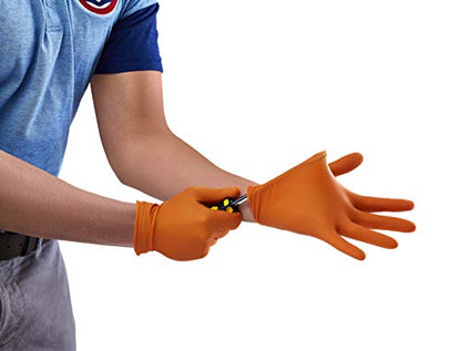 Venom Steel Orange Nitrile Gloves, 8 mil Thick, 50 Count, Maximum Grip Textured Disposable Gloves, Puncture and Rip Resistant, Hi-Visibility Orange, One Size Fits Most